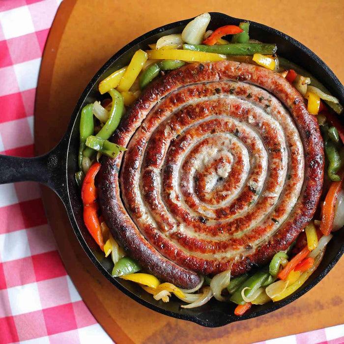 Flame-Cooked Sausage with Peppers and Onions