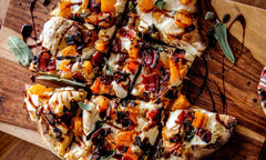 Protein-crust Pizza with Butternut Squash, Bacon, and Caramelised Onion