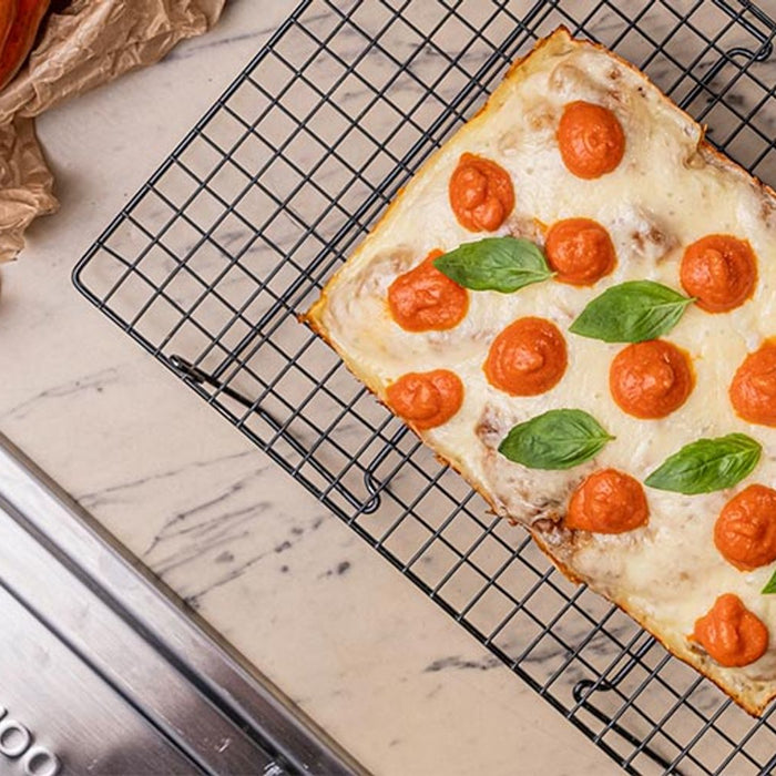 Italian Detroit-style Pizza: Peperoni (Red Peppers) with Pecorino and Provola Silana