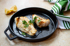 Monkfish fillets cooked in Ooni cast iron pan