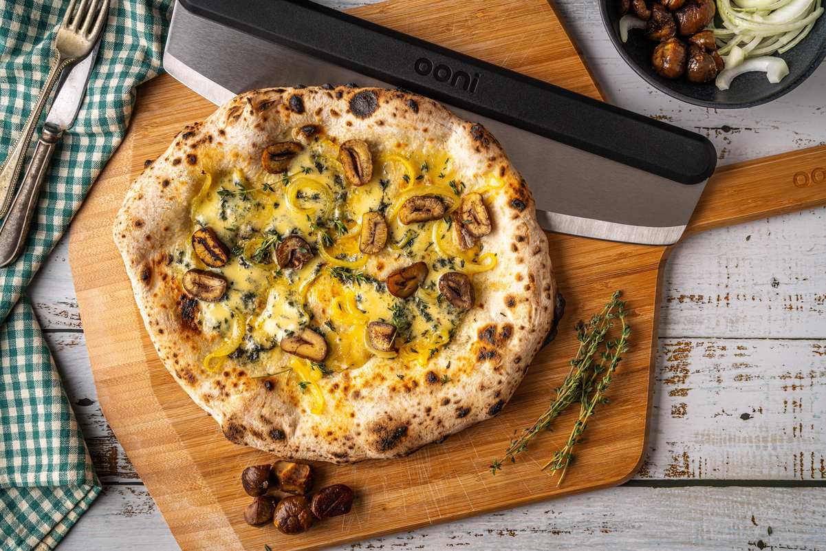 Roast Chestnut, Caramelised Onion, and Stilton Pizza Recipe — Ooni UK