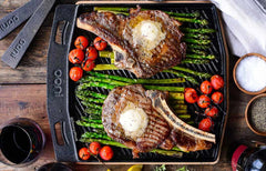 Ribeye steak with honey butter asparagus