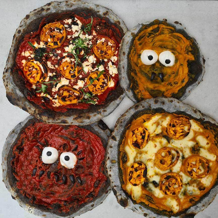 Halloween Pizzas with Charcoal Activated Dough