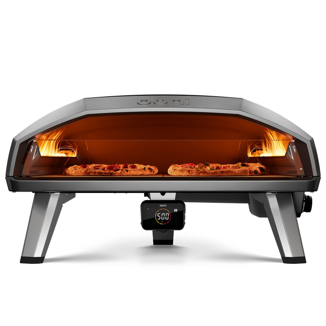 Front View of Ooni koda 2 Max with 2 side by side pizzas cooking