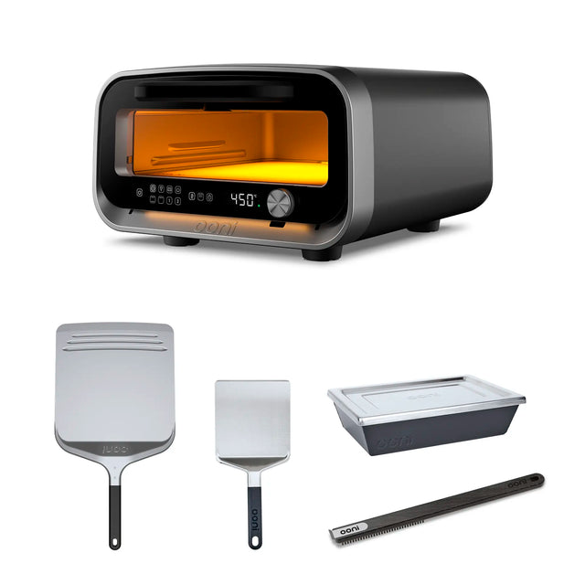 Volt 2 proof to bake bundle - charcoal grey - volt 2 electric pizza oven, sheet pan and rack, compact peel and pizza oven brush short