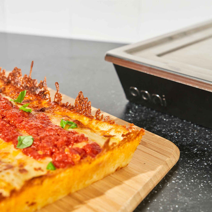 Detroit-Style Pizza Pan (medium) with Detroit Style Pizza | Click this image to open up the product gallery modal. The product gallery modal allows the images to be zoomed in on.