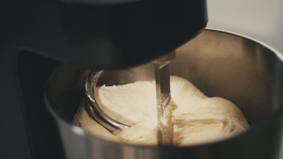 Dough being mixed in a Halo Spiral mixer