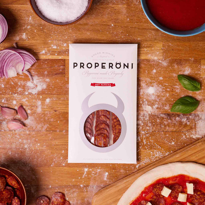 Properoni Hot Sliced Pepperoni 80g | Click this image to open up the product gallery modal. The product gallery modal allows the images to be zoomed in on.